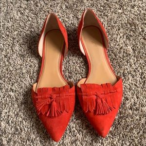 J. Crew Factory Suede Red Pointed Tassle Flats
